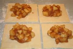 four square pieces of food sitting on top of a counter