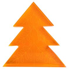 an orange christmas tree shaped plate on a white background