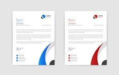 two letterheads with red, white and blue colors on them are shown in this image