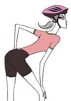 a drawing of a woman wearing a bike helmet and tights with her hands on her hips