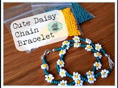 the beaded bracelets are being displayed in front of a sign that says cute daisy chain bracelet