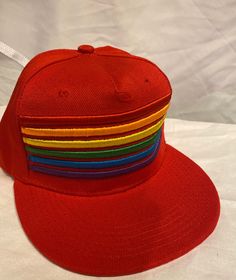 LGBT Rainbow Pride Snap Back Hat with flat brim Red hat with embroidered rainbow stripes Show your PRIDE with this stylish snap back hat. Perfect for everyday wear The rainbow stripes are beautifully embroidered and are 3D This hat is adjustable 😄 Free shipping! Casual Adjustable Rainbow Hat, Adjustable Striped Baseball Cap, Retro Red Adjustable Snapback Hat, Casual Striped Adjustable Baseball Cap, Red Adjustable Flat Brim Fitted Hat, Multicolor Snapback Hat With Flat Bill, Multicolor Adjustable Snapback Hat With Flat Bill, Retro Multicolor Snapback Baseball Cap, Adjustable Multicolor Snapback Hat With Flat Bill