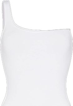 White Fitted One-shoulder Bodysuit, White One Shoulder Top For Night Out, White Stretch One Shoulder Top For Night Out, Chic White One-shoulder Bodysuit, Summer Seamless One Shoulder Tank Top, Chic White Bodysuit With Spaghetti Straps, White Fitted Elastane Camisole, White Fitted Tank Bodysuit, Fitted White Tank Bodysuit