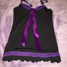 Nwot Black Camisole With Purple Lace From Japan. Size Xs/A Cup. Fitted Purple Tank Top With Built-in Bra, Fitted Purple Tank Top For Night Out, Purple Camisole Tank Top For Party, Purple Spaghetti Straps Tank Top For Party, Purple Camisole Tank Top For Night Out, Purple Fitted Tank Top With Spaghetti Straps, Fitted Purple Cami Tank Top, Fitted Purple Camisole With Spaghetti Straps, Purple Stretch Camisole