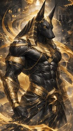 the egyptian god anub is depicted in this digital painting by artist david kraut