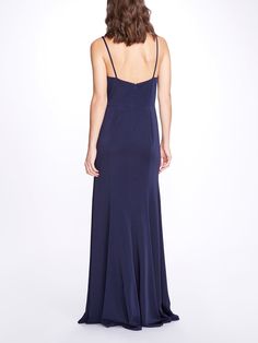 Navy Blue Deep V-Neck Fitted Gown – Marchesa Midnight Blue Bridesmaid Dresses, Navy Blue Bridesmaid Dress, Navy Blue Bridesmaid, Fitted Gown, Fitted Gowns, Blue Bridesmaid Dress, Blue Bridesmaids, Gowns Of Elegance, Prom Wedding