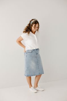 Nothing says summer like a light wash denim skirt! The 'Jamie' is sure to be your new favorite with its high-waist fit and subtle stretch. Functional front and back pockets are also the perfect place to stash all your small essentials! Pair the 'Jamie' with a tee and white sneakers for a day out on the town! 97% Cotton 3% Spandex Machine Wash Cold Do Not Bleach Hang to Dry Low Iron if Needed Model A Height 5'7" | Wearing Size 10 Model B Height 5'6" | Wearing Size 6 Model C Height 5'8" | Wearing Light Wash Mid-rise Summer Skirt, Relaxed Fit Medium Wash Denim Skirt For Summer, Light Wash Relaxed Fit Denim Skirt For Summer, Mid-rise Medium Wash Denim Skirt For Summer, Light Wash High Waist Denim Skirt For Day Out, High Waist Light Wash Denim Skirt For Summer, High Waist Light Wash Denim Skirt For Day Out, High Rise Relaxed Denim Skirt For Summer, Summer Mid-rise Relaxed Fit Denim Skirt