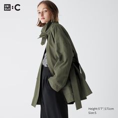 Stand Collar Oversized Coat | UNIQLO US Modern Waterproof Raincoat For Spring, Modern Outerwear For Spring Rainy Weather, Oversized Windbreaker For Spring Workwear, Modern Waterproof Windbreaker For Fall, Modern Long Sleeve Raincoat For Spring, Modern Waterproof Fall Windbreaker, Green Windbreaker For Workwear In Fall, Modern Raincoat With Pockets For Spring, Casual Nylon Raincoat For Work