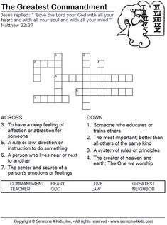 the great commandment crossword puzzles for kids to practice their english and chinese words