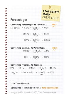 the real estate math sheet is shown