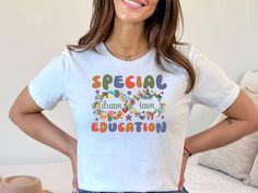 Show support for inclusion with our Cute SPED Teacher T Shirt. Perfect Special Education Teacher Gifts for those who advocate for Disability Accommodations. Join the cause with this stylish Special Education Advocate Shirt, a thoughtful Gift For Elementary Teacher! Here's what you need to know before you make your purchase: SHOP POLICIES * Unisex Adult Sizing. * Rolled Sleeves in pictures are for styling purposes only. * Props used in photos are NOT included with purchase. PRINT DESIGN * This is Special Education Teacher Gifts, Special Ed Teacher, Sped Teacher, Team Shirt, Teacher Tees, Rolled Sleeves, Special Education Teacher, Elementary Teacher, Team Shirts