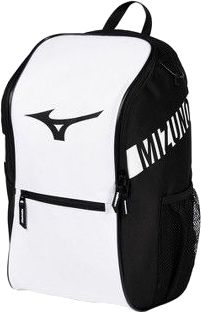 a black and white backpack with the word mizuma on it