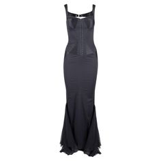 This Just Cavalli Long Mermaid Dress features an ultra-flattering fitted silhouette and shimmering sequin detail. Crafted with a mix of cotton and silk, this sleeveless dress features a unique silk panel flowing at the hem and a buckle strap on the back for a touch of modern elegance. With a hook closure in the front, this piece is perfect for special occasions. Remarks: The composition tag is cut off. Satin Mermaid Dress, Long Mermaid Dress, Roberto Cavalli Dress, Pucci Vintage, Satin Bustier, Long Sleeve Shift Dress, Mermaid Evening Dresses, Just Cavalli, Runway Collection