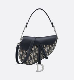 Saddle Bag with Strap Blue Dior Oblique Jacquard and Smooth Calfskin | DIOR Dior Saddle Bag Silver Hardware, Dior Purse, Blue Dior, Dior Oblique, Maria Grazia Chiuri, Mens Travel Bag, Maria Grazia