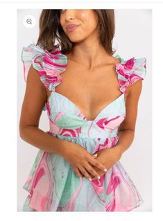 Ruffle tier dress with an open clip back and corset top. Organza Maxi Dress, Hoco Inspo, Blue Floral Sundress, Fun Dresses, High Neck Sleeveless Top, Pretty Summer Dresses, Tier Dress, Hoco Dress, Cocktail Dress Formal