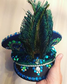 CUSTOM Marching Band Hat. Captain Hat. Festival Hat. Burning - Etsy Adjustable High Crown Hat For Mardi Gras, Mirror Costume, Mardi Gras Hat, Mirrored Costume, Mardi Gras Hats, Hat Burning, Holographic Fabric, Bridal Hat, Festival Hat