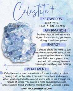 Blue Celestite Meaning, Crystal For Dreams, Best Crystals For Meditation, Witch Crystals Meaning, Super Seven Crystal Meaning, Celestite Jewelry, Celestite Crystal Meaning, Crystals Meanings, Blue Celestite