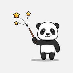 a panda holding a wand with stars coming out of it