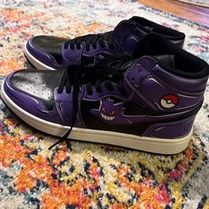 These Are Custom Gengar Shoes Made To Look Like Jordans Size 44 Or 11 In Us Mens, Never Worn Or Tried On Shoes Color, Purple Black, Mens Shoes Sneakers, Purple And Black, To Look, Men's Shoes, Shoes Sneakers, Man Shop, Sneakers