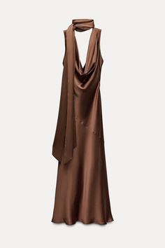 SATIN EFFECT DRESS WITH BOW - Caramel | ZARA United States Zara Satin Dress, Brown Strapless Dress, Trench Coat Dress, Open Back Dress, Zara Dress, Cardigan Sweater Dress, Open Back Dresses, Lilac Dress, Back Dress