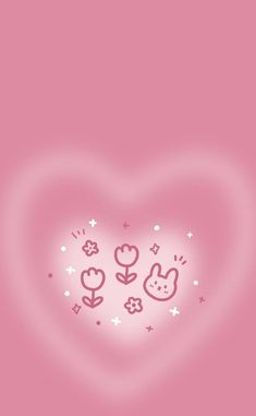 a heart shaped wallpaper with pink hearts and flowers in the shape of an animal