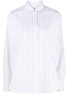 white/black stripe print tonal stitching box-pleat detail embroidered logo to the front classic collar front button fastening long sleeves buttoned cuffs curved hem Oversized Silhouette, Shirt White, Stripe Print, Cotton Poplin, Striped Shirt, Black Stripes, Cotton Shirt, White Black, Capri