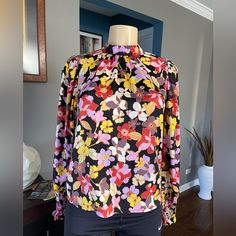 Floral Top Long Sleeves Size Xs. Brand New With Tags Casual Vibrant Print Tops For Work, Fitted Multicolor Top For Workwear, Casual Workwear Tops With Vibrant Print, Long Sleeve Tops With Vibrant Print For Work, Colorful Floral Print Fall Blouse, Colorful Fitted Casual Blouse, Casual Fitted Colorful Blouse, Casual Multicolor Print Tops For Workwear, Multicolor Printed Blouse For Work