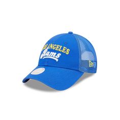 the los angeles rams'new era trucker hat is shown in blue and yellow