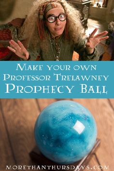 a blue ball with the words make your own professor trellaway prophesy ball