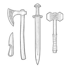 three different types of axes and hammers on a white background royalty illustration