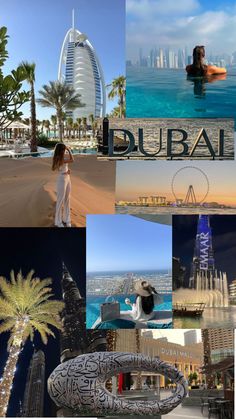 a collage of photos with the words dubai in different languages