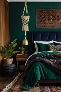 Discover 15 romantic dark boho bedroom inspirations that evoke warmth and intimacy! With deep hues, soft lighting, and unique decor elements, these designs will help you create a dreamy sanctuary perfect for relaxation and romance. Let your bohemian spirit shine! #DarkBoho #RomanticDecor #BedroomInspo #HomeStyling #BohemianChic Emerald Green Bedrooms, Dark Boho Bedroom, Bedroom Ideas For Small Rooms Cozy, Lush Plants, Teal Bedroom, Boho Bedroom Ideas, Teal And Orange, Small Space Bedroom, Bedroom Orange