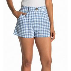 Nordstrom Abound Blue White Gingham Plaid Shorts Pleated Front Cotton Blend 1x Details & Care Made For Warm Weather, Slip On These Woven Shorts Finished With A Pleated Front And Gingham Print. * - Zip Fly With Button Closure * - 2 Front Pockets * - Pleated Front * - Gingham Print * - Woven Construction * - Approx. 14" Rise, 3" Inseam, 36"Waist * Machine Wash Cold * 99% Cotton, 1% Spandex Gingham Shorts, White Jean Shorts, High Waisted Jean Shorts, High Rise Denim Shorts, Jeans For Short Women, Tie Dye Shorts, Blue Gingham, Gingham Print, Plaid Shorts