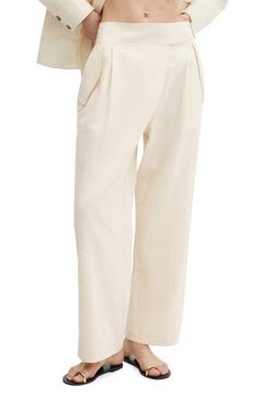 Crisp front pleats accentuate the classic style of belted wide-leg pants that will play a key role in your office wardrobe. Zip fly with hook-and-bar closure Front flap pockets Attached belt 79% cotton, 21% linen Machine wash, line dry Made in Turkey Classic Cream Wide Leg Pants For Work, Beige Wide Leg Pants For Work With Belt Loops, Chic Cream Wide Leg Pants For Work, Beige Pleated Wide Leg Pants For Work, Elegant Cream Wide Leg Pants With Pockets, Elegant Linen Wide Leg Pants With Belt Loops, Elegant Linen Wide Leg Pants For Office, Linen Wide Leg Pants, Office Wardrobe