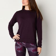 This Xersion women's long-sleeve sweatshirt is a comfy go-to for lounging or hitting the gym. Made from super-soft french terry, this pullover top has a crew neckline and elongated sleeves. Team it with workout sweatpants or leggings. 2nd Piece Sleeve Length: Long SleevesClosure Type: Pullover HeadFit: Regular FitNeckline: Crew NeckSleeve Length: Long SleeveApparel Length: 25 Inches - FrontFiber Content: 63% Polyester, 34% Rayon, 3% SpandexFabric Description: French TerryCare: Machine Wash, Tumb Moisture-wicking Relaxed Fit Top For Fall, Fall Moisture-wicking Relaxed Fit Top, Cozy Fit Crew Neck Sportswear Tops, Purple Crew Neck Athleisure Activewear, Cozy Fit Sportswear Tops With Crew Neck, Cozy Fit Long Sleeve Sportswear Tops, Fall Workout Crew Neck Activewear, Winter Workout Crew Neck Tops, Cozy Long Sleeve Sportswear Tops