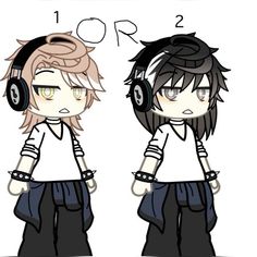 two anime characters with headphones on their ears, one is listening to the other