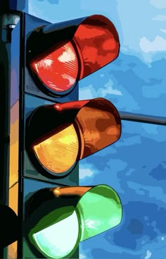 a digital painting of a traffic light with blue sky in the background