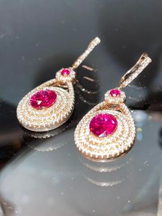 Excellent quality laser AAAAA grade cz set in 925 Sterling silver with man made rubellite oval shape stones. Pink Oval Hallmarked Earrings, Pink Oval Ruby Earrings, Porter Ranch, Sapphire Pendant, Emerald Earrings, Gorgeous Earrings, Oval Shape, Jewelry Earrings Dangle, Etsy Earrings