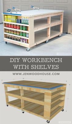 the diy workbench with shelvings is an easy and cheap project