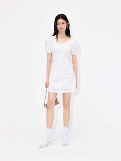 MO&Co. Women's Gathered Detail Mini Dress Features : - Mini length- Self-tie front details- Gathered front and side seam design- Short balloon sleeves, elasticized cuffs Code: MBC2DRST10The back length of size S is 77.5cmMATERIALS & CARE Material: 68.3% Cotton 28% Polyamide 3.7% SpandexOur sizes might be a little different from US/EU sizes. Please refer to the size guide carefully before purchasing at the above description.REMINDER: All items are measured manually. Please note that it's reasonab Daywear Mini Dress With Tie Fastening, Fitted Mini Dress With Tie Sleeves, Fitted Dress With Tie Sleeves And Short Sleeves, Fitted Mini Dress With Tie Fastening For Day Out, Spring Fitted Mini Dress With Tie Fastening, Daywear Ruched Puff Sleeve Dress, Ruched Short Sleeve Mini Dress For Daywear, Ruched Puff Sleeve Dress For Daywear, Fitted Mini Dress With Tie Fastening