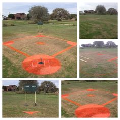 four different shots of an empty baseball field