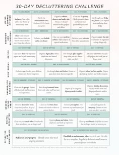 the 30 - day decluttering challenge is shown in this graphic diagram, which shows