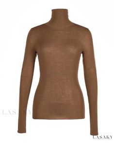 Lasaky - Premium Seamless Wool Knitted Turtleneck Sweater: Versatile Layering Essential for Stylish Comfort Brown Stretch Turtleneck Sweater, Stretch Brown Fine Knit Sweater, Stretch Fine Knit Brown Sweater, Brown Stretch High Neck Turtleneck, Brown Stretch Turtleneck With High Neck, Elegant Brown Stretch Top, Elegant Stretch Brown Top, Brown Fine Knit Turtleneck Top, Brown Stretch Sweater For Layering