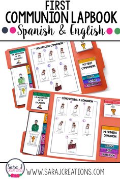 the first spanish lapbook for kids with pictures of people on it and text that reads,