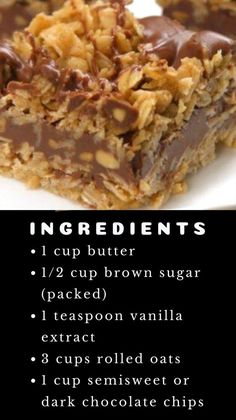 ingredients for chocolate peanut butter granola bars on a white plate with text overlay