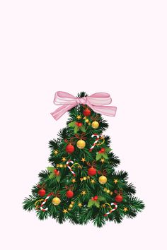 a christmas tree with candy canes and bows on it's top, against a white background