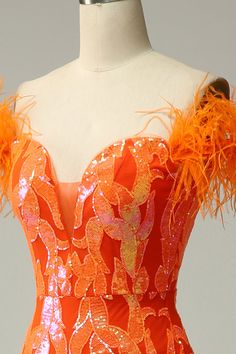 Fabric: Polyester. The fabric is high quality and comfortable for skin. Package Contents: 1x Women Dress. Occasion: Whether you are dressing it for a wedding party, prom, evening party or any other occasions, this party dress will be your lovely partner. Evening Dress With Feathers, Prom Dress With Feathers, Prom Dresses Orange, Prom Dress Orange, Orange Prom Dress, Orange Mermaid, Black Lace Formal Dress, New Long Dress, Black Lace Evening Dress