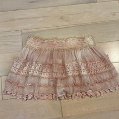 In Excellent Condition Gorgeous Designer Skirt Made In France, Soft Cotton Silk Blend Lace Trim, Pale Pink Slight Subtle Tie Dye Color, Size Small 032224 Mini Ruffle Skirt, Designer Skirt, Future Wardrobe, Clothing Pieces, Tie Dye Colors, St Tropez, Skirt Design, Ruffle Skirt, Women Skirts Midi