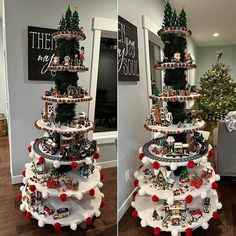 two pictures of a christmas tree made out of legos