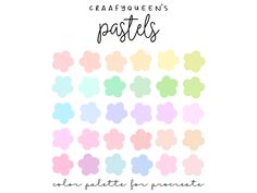 the words craftywenn's pastels are shown in different colors